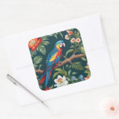 Kleurrijke Parrot Tropical Oerwoud Leaves Vierkante Sticker (Envelop)