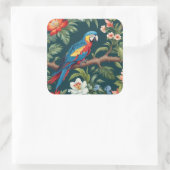 Kleurrijke Parrot Tropical Oerwoud Leaves Vierkante Sticker (Tas)