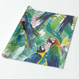 kleurrijke parrots en exotische bloemen cadeaupapier