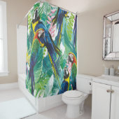 kleurrijke parrots en exotische bloemen douchegordijn (In situ)