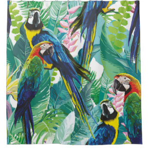kleurrijke parrots en exotische bloemen douchegordijn