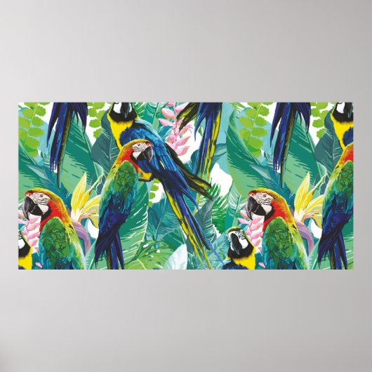 kleurrijke parrots en exotische bloemen poster (Voorkant)