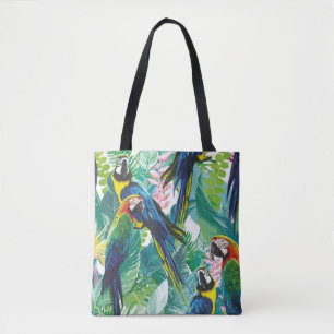kleurrijke parrots en exotische bloemen tote bag