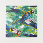 kleurrijke parrots en exotische bloemen wandkleed (Voorkant (horizontaal))