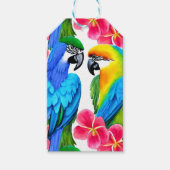 Kleurrijke parrots met tropische bloemen cadeaulabel (Voorkant)