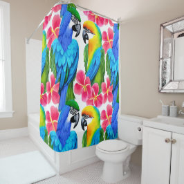 Kleurrijke parrots met tropische bloemen douchegordijn