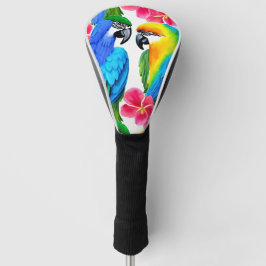 Kleurrijke parrots met tropische bloemen golfheadcover