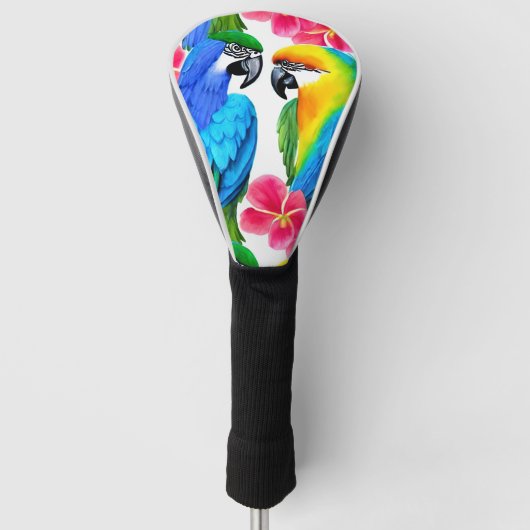 Kleurrijke parrots met tropische bloemen golfheadcover (Voorkant)
