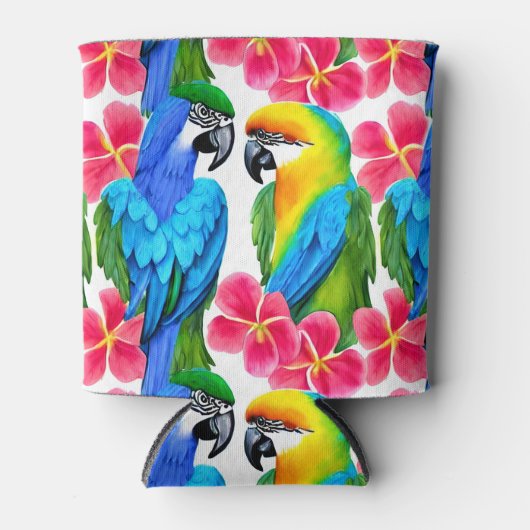 Kleurrijke parrots met tropische bloemen gooien pi blikjeskoeler (Voorkant)