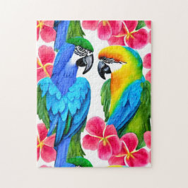 Kleurrijke parrots met tropische bloemen gooien pi legpuzzel