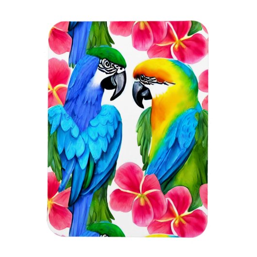 Kleurrijke parrots met tropische bloemen magneet (Verticaal)