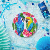 Kleurrijke parrots met tropische bloemen papieren bordje (Feest)