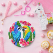 Kleurrijke parrots met tropische bloemen papieren bordje (Feest)
