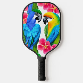 Kleurrijke parrots met tropische bloemen pickleball paddle
