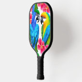 Kleurrijke parrots met tropische bloemen pickleball paddle (Links)
