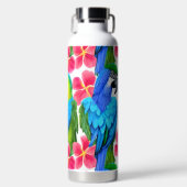 Kleurrijke parrots met tropische bloemen waterfles (Voorkant)