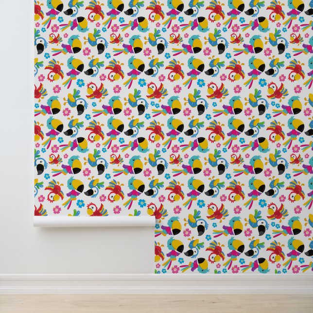 Kleurrijke parrots, tropische parrots, vogels, blo behang (Applicatie)