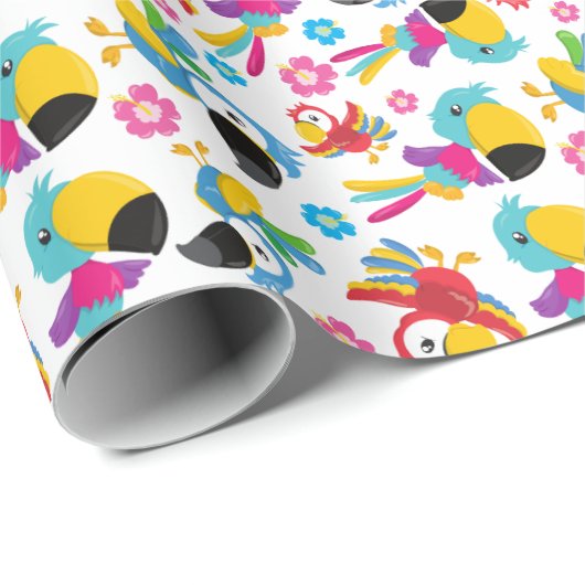 Kleurrijke parrots, tropische parrots, vogels, blo cadeaupapier (Rol Hoek)