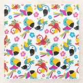 Kleurrijke parrots, tropische parrots, vogels, blo glazen onderzetter (Voorkant)