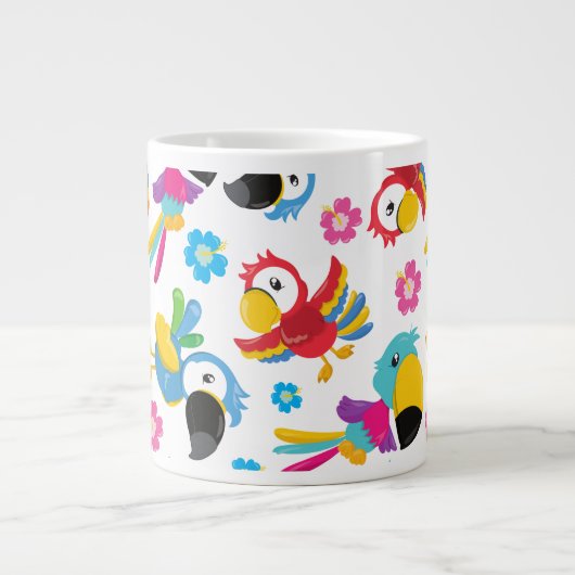 Kleurrijke parrots, tropische parrots, vogels, blo grote koffiekop (Voorkant)