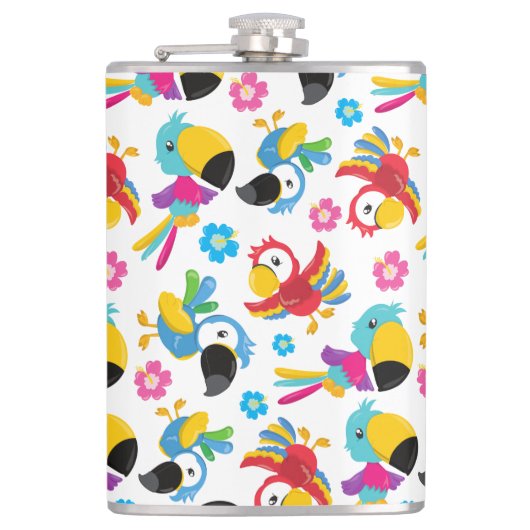 Kleurrijke parrots, tropische parrots, vogels, blo heupfles (Voorkant)