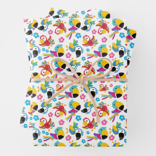 Kleurrijke parrots, tropische parrots, vogels, blo inpakpapier vel (In situ)