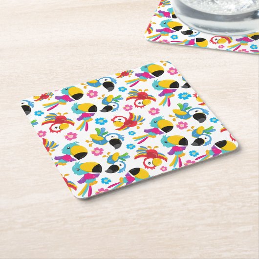 Kleurrijke parrots, tropische parrots, vogels, blo kartonnen onderzetters (Schuin)