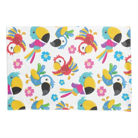 Kleurrijke parrots, tropische parrots, vogels, blo kussensloop (Voorkant)