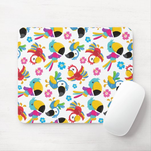 Kleurrijke parrots, tropische parrots, vogels, blo muismat (Met muis)