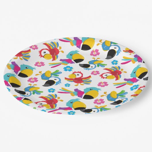 Kleurrijke parrots, tropische parrots, vogels, blo papieren bordje (Gekanteld)