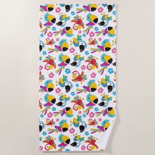 Kleurrijke parrots, tropische parrots, vogels, blo strandlaken (Voorkant)