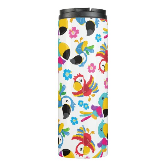 Kleurrijke parrots, tropische parrots, vogels, blo thermosbeker (Achterkant)