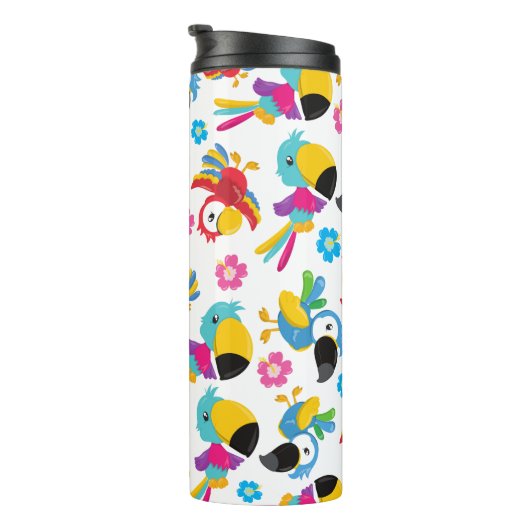 Kleurrijke parrots, tropische parrots, vogels, blo thermosbeker (Geroteerd rechts)