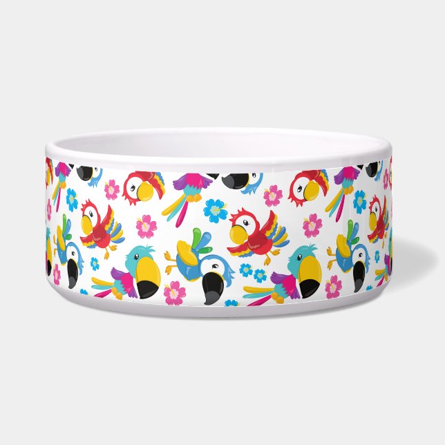Kleurrijke parrots, tropische parrots, vogels, blo voerbakje (Voorkant)