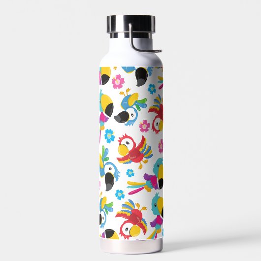 Kleurrijke parrots, tropische parrots, vogels, blo waterfles (Links)