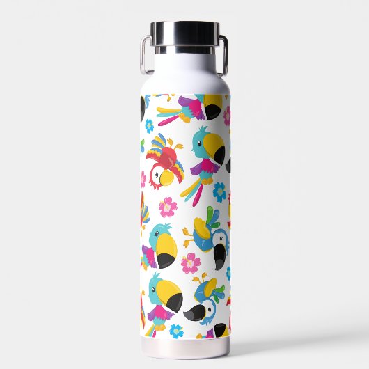 Kleurrijke parrots, tropische parrots, vogels, blo waterfles (Voorkant)