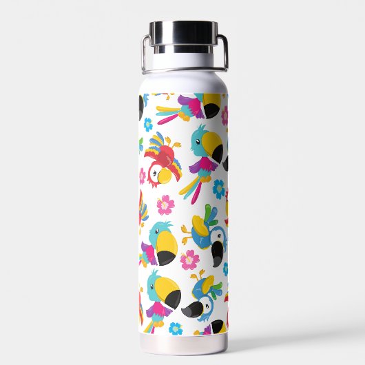 Kleurrijke parrots, tropische parrots, vogels, blo waterfles (Achterkant)