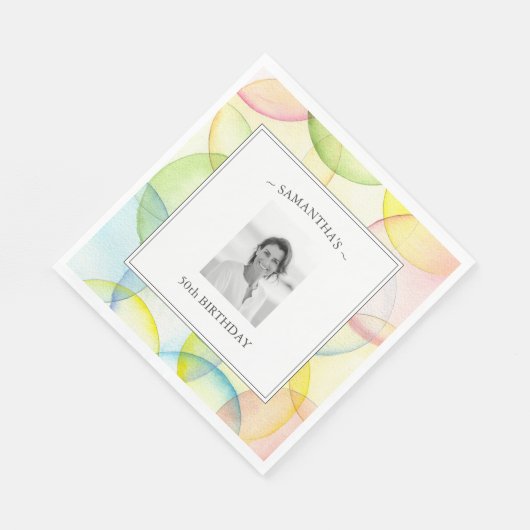 Kleurrijke Partij Gepersonaliseerde Foto Verjaarda Servet (Hoek)