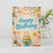 Kleurrijke Partij Verjaardag Kaart (Staand voorkant)