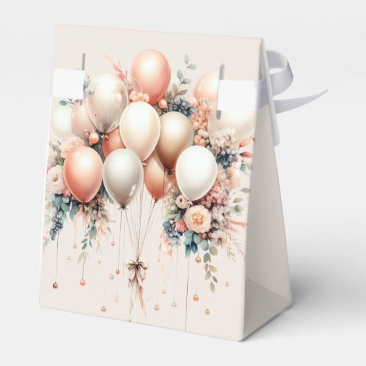 Kleurrijke Partij Witte Perzik Bloemen Ballonnen Bedankdoosjes (Achterkant)