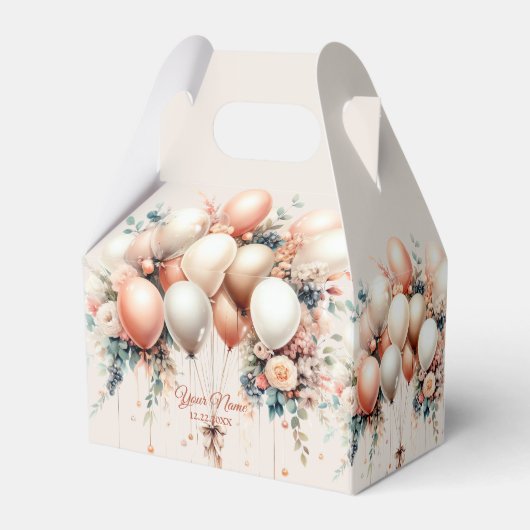 Kleurrijke Partij Witte Perzik Bloemen Ballonnen Bedankdoosjes (Achterkant)