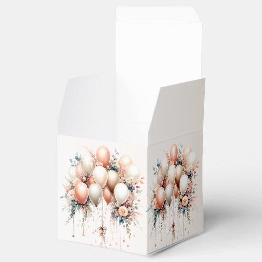 Kleurrijke Partij Witte Perzik Bloemen Ballonnen Bedankdoosjes (Geopend)