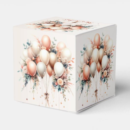 Kleurrijke Partij Witte Perzik Bloemen Ballonnen Bedankdoosjes (Achterkant)