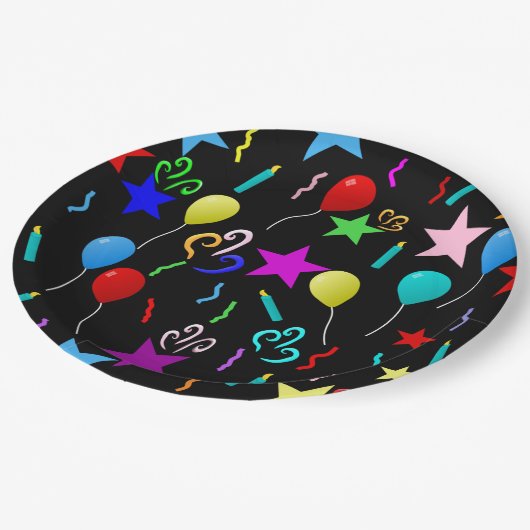 Kleurrijke partijballonnen en sterren papieren bordje (Gekanteld)