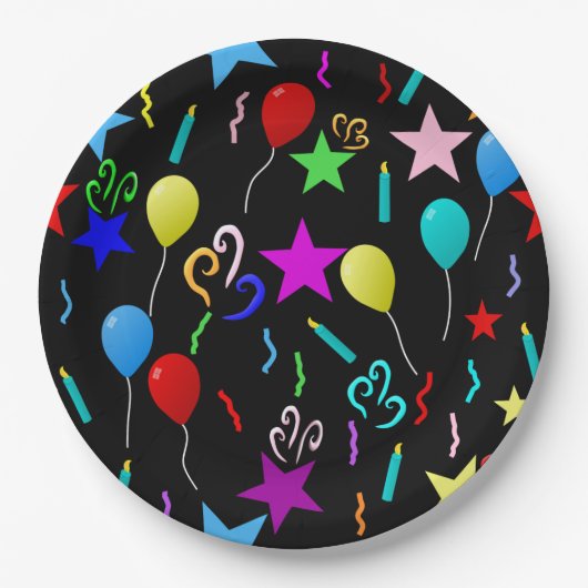 Kleurrijke partijballonnen en sterren papieren bordje (Voorkant)