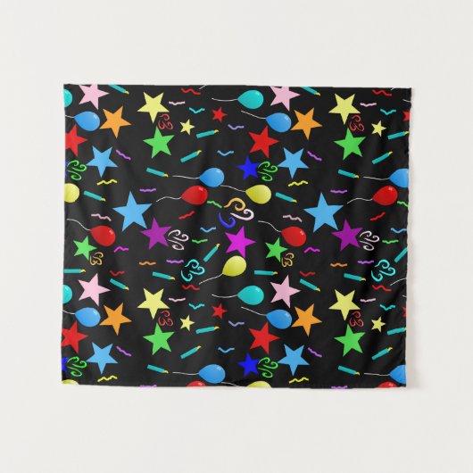 Kleurrijke partijballonnen en sterren wandkleed (Voorkant (horizontaal))