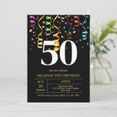 Kleurrijke Party Confetti Ribbon Black Verjaardag Kaart (Staand voorkant)