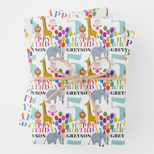 Kleurrijke Party Dieren Ballonnen en Gelukkige Ver Inpakpapier Vel (In situ)