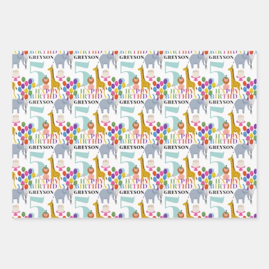 Kleurrijke Party Dieren Ballonnen en Gelukkige Ver Inpakpapier Vel (Voorkant)