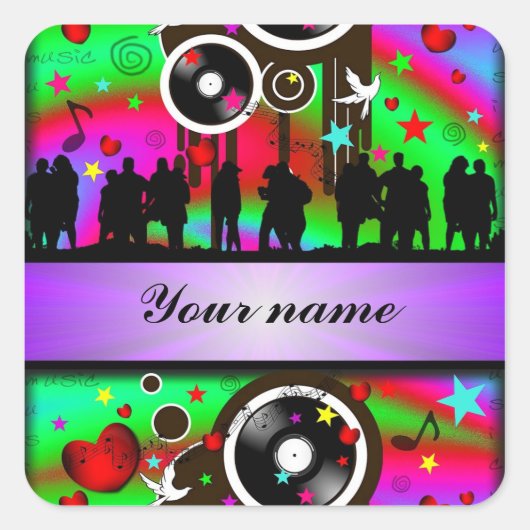 Kleurrijke party mensen dansen vierkante sticker (Voorkant)